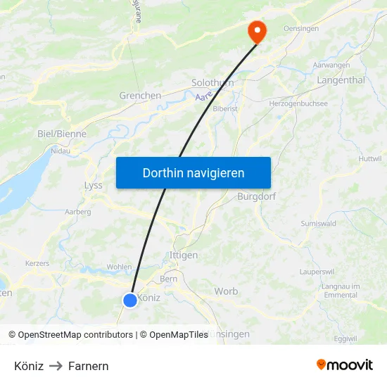 Köniz to Farnern map