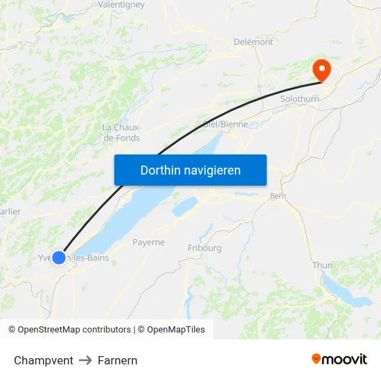 Champvent to Farnern map