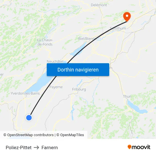 Poliez-Pittet to Farnern map