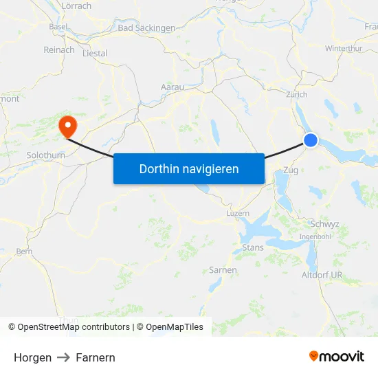 Horgen to Farnern map