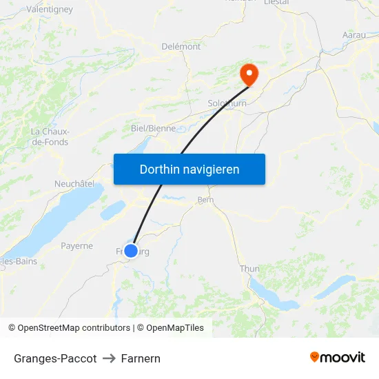 Granges-Paccot to Farnern map