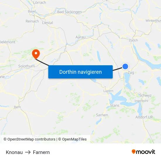 Knonau to Farnern map