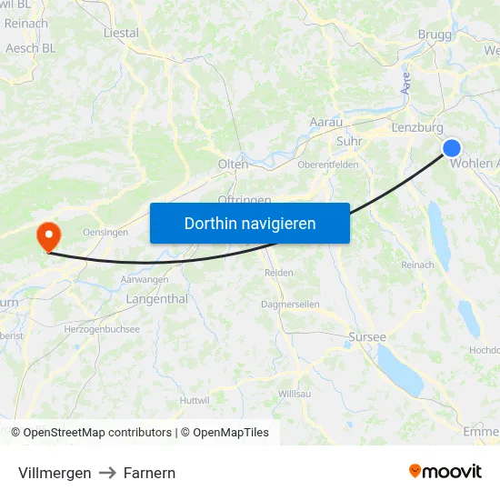 Villmergen to Farnern map