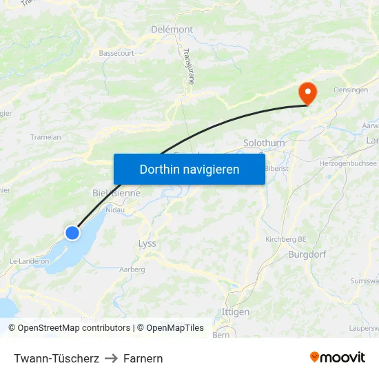 Twann-Tüscherz to Farnern map