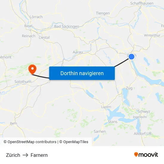 Zürich to Farnern map