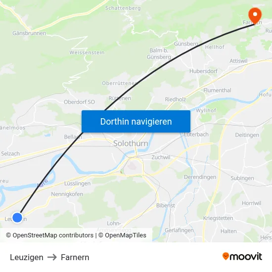 Leuzigen to Farnern map