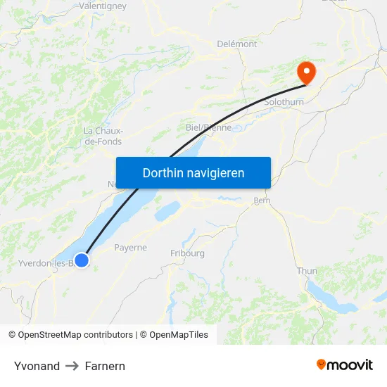 Yvonand to Farnern map