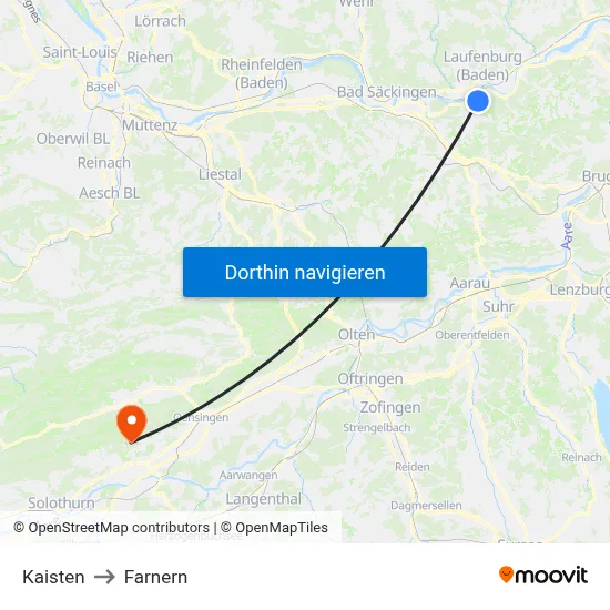 Kaisten to Farnern map