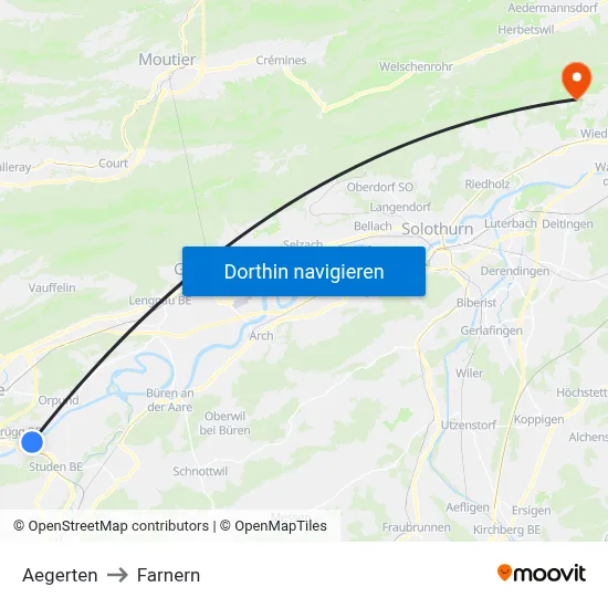 Aegerten to Farnern map