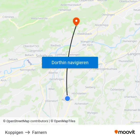 Koppigen to Farnern map