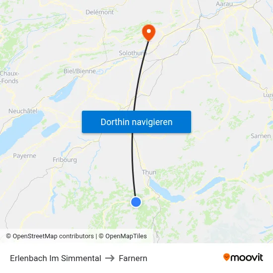 Erlenbach Im Simmental to Farnern map