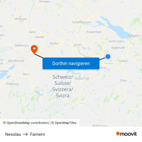 Nesslau to Farnern map