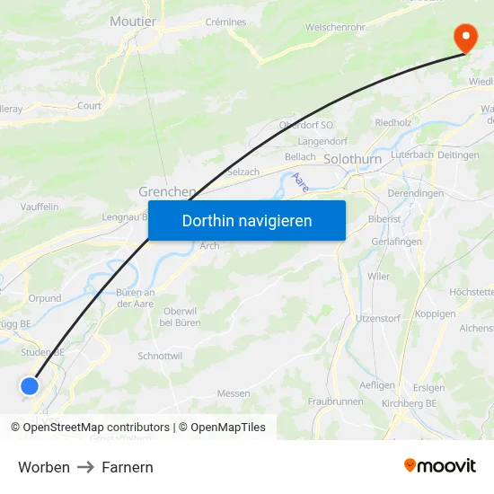 Worben to Farnern map