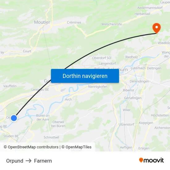 Orpund to Farnern map