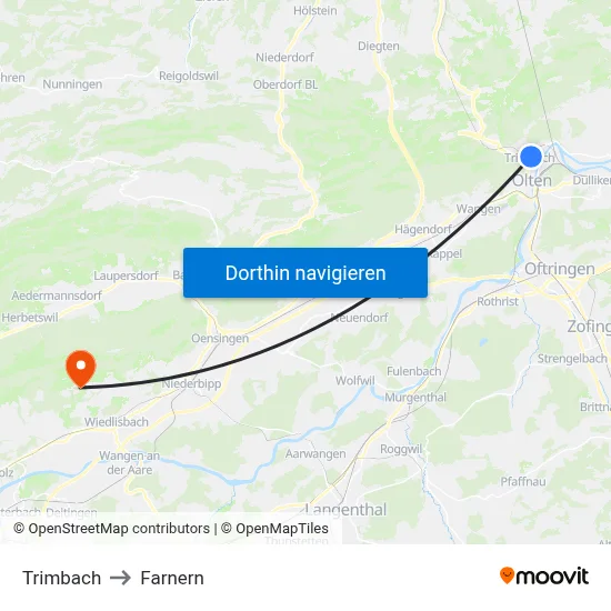 Trimbach to Farnern map