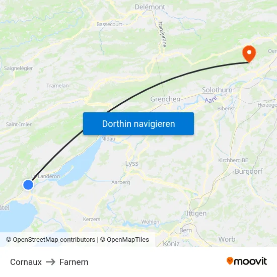 Cornaux to Farnern map