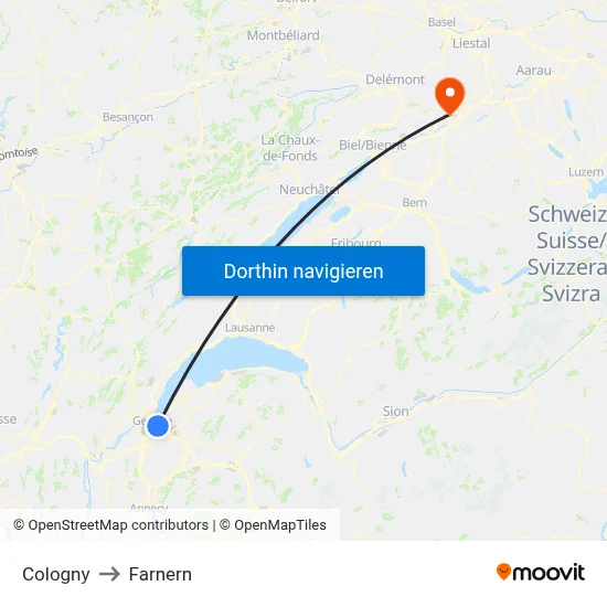 Cologny to Farnern map