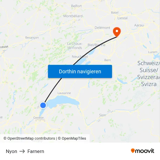 Nyon to Farnern map