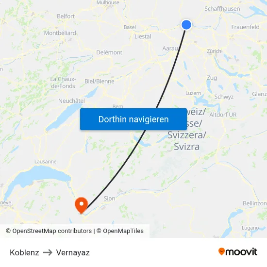 Koblenz to Vernayaz map