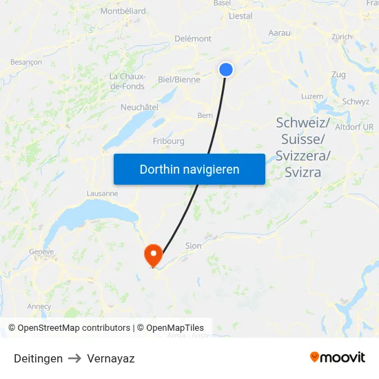 Deitingen to Vernayaz map