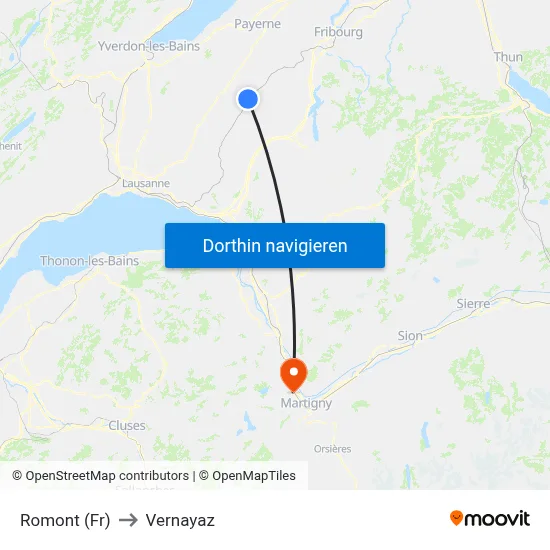 Romont (Fr) to Vernayaz map