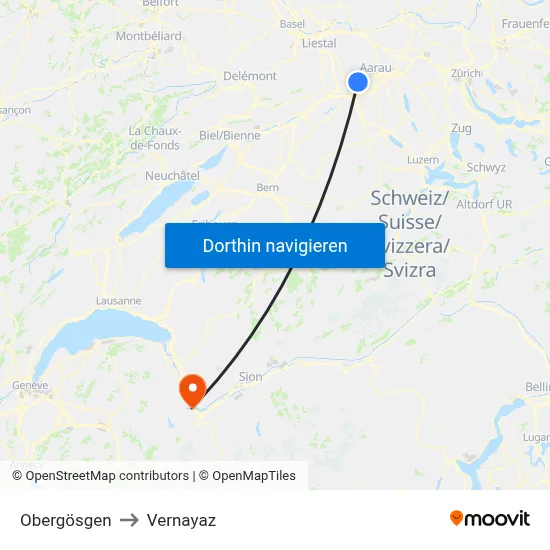 Obergösgen to Vernayaz map