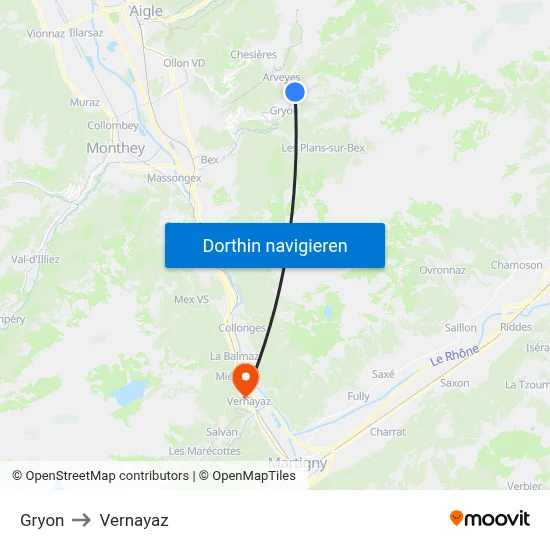 Gryon to Vernayaz map