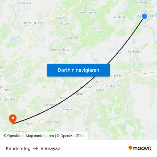 Kandersteg to Vernayaz map