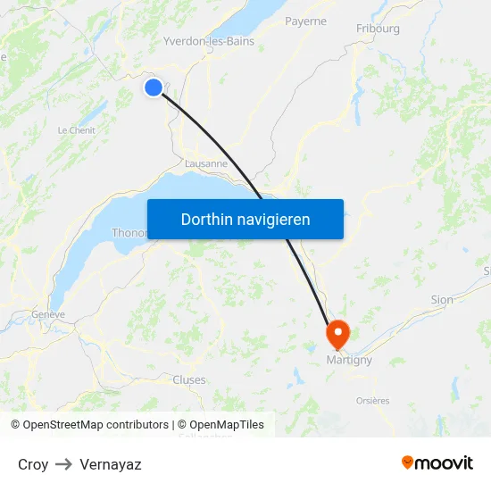 Croy to Vernayaz map