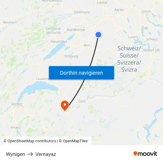Wynigen to Vernayaz map