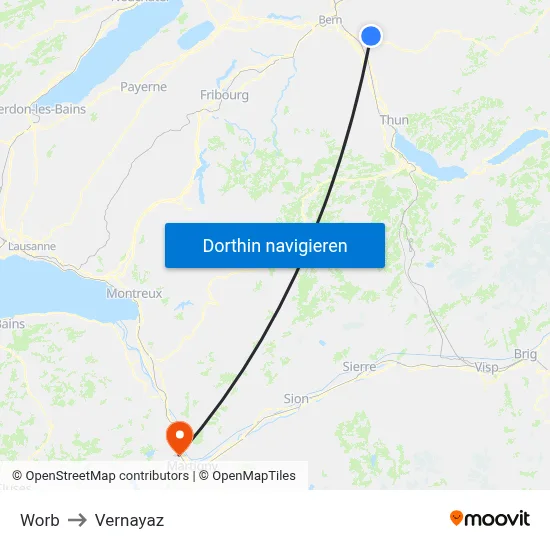 Worb to Vernayaz map