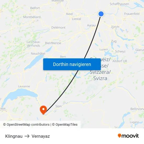 Klingnau to Vernayaz map