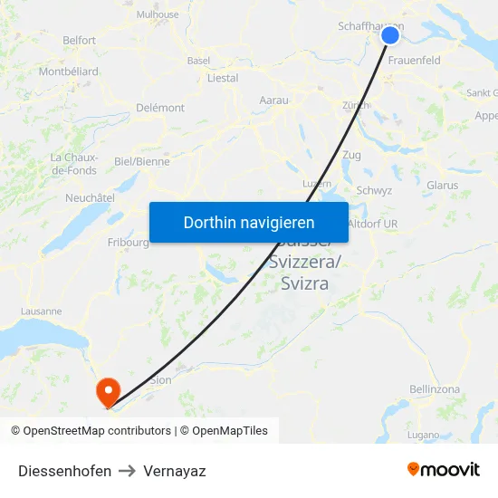 Diessenhofen to Vernayaz map