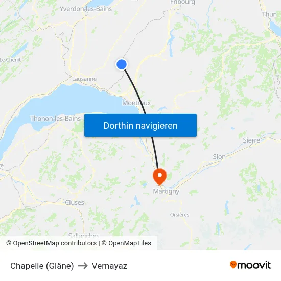 Chapelle (Glâne) to Vernayaz map