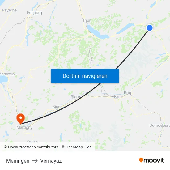 Meiringen to Vernayaz map