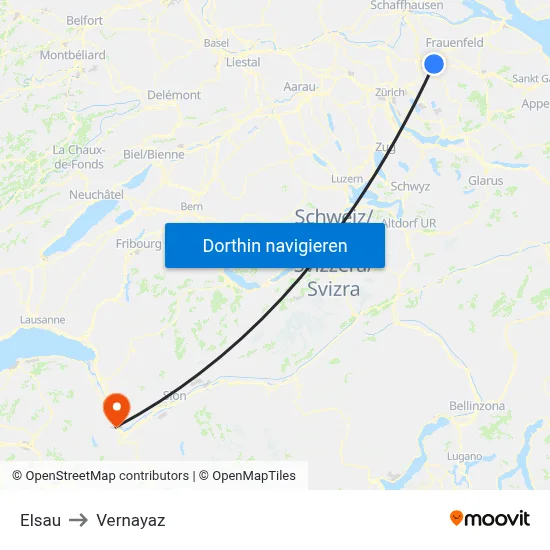 Elsau to Vernayaz map