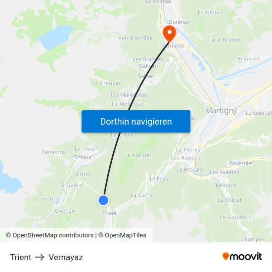 Trient to Vernayaz map
