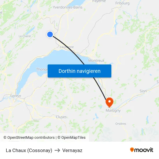 La Chaux (Cossonay) to Vernayaz map