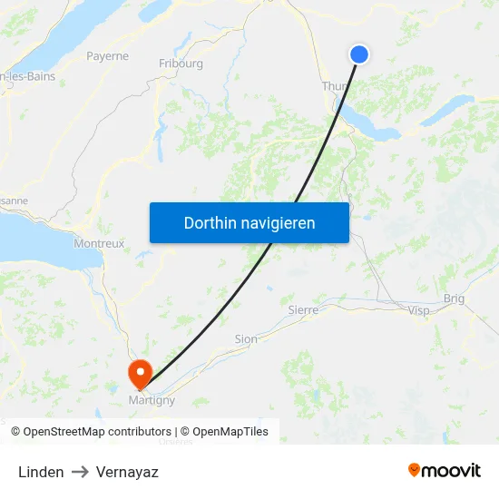 Linden to Vernayaz map