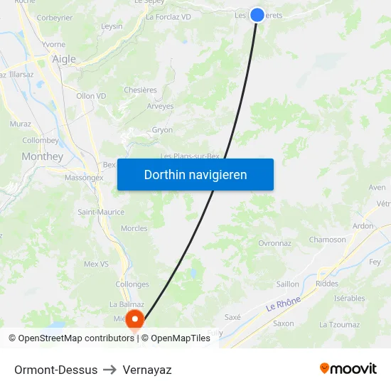 Ormont-Dessus to Vernayaz map