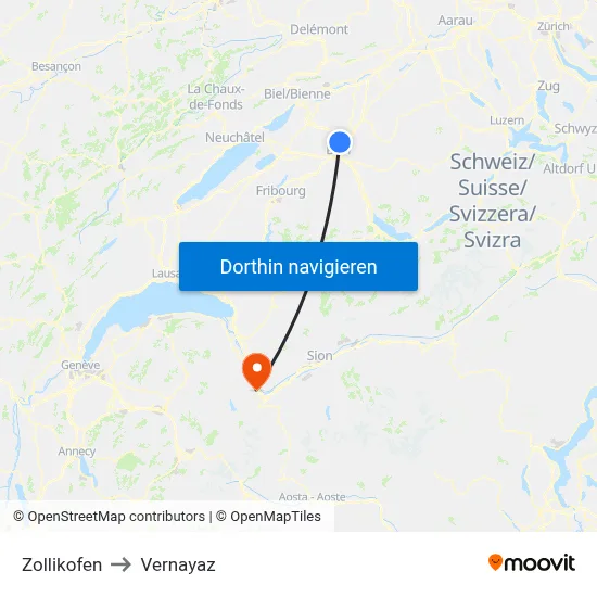 Zollikofen to Vernayaz map
