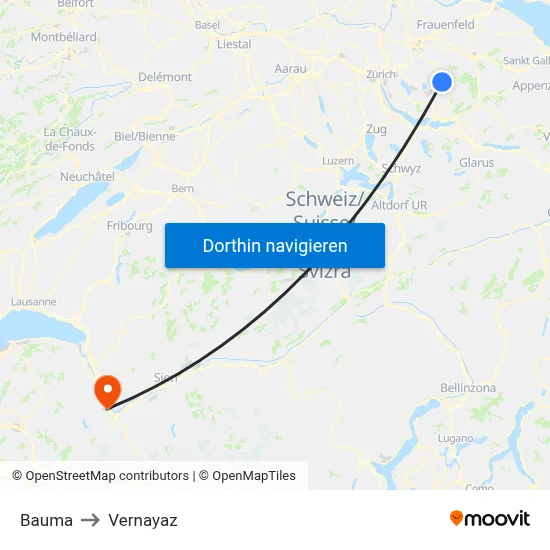 Bauma to Vernayaz map