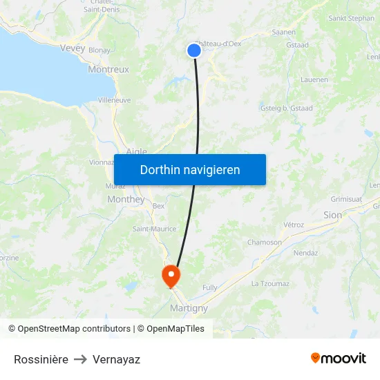 Rossinière to Vernayaz map