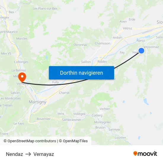 Nendaz to Vernayaz map