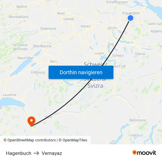 Hagenbuch to Vernayaz map