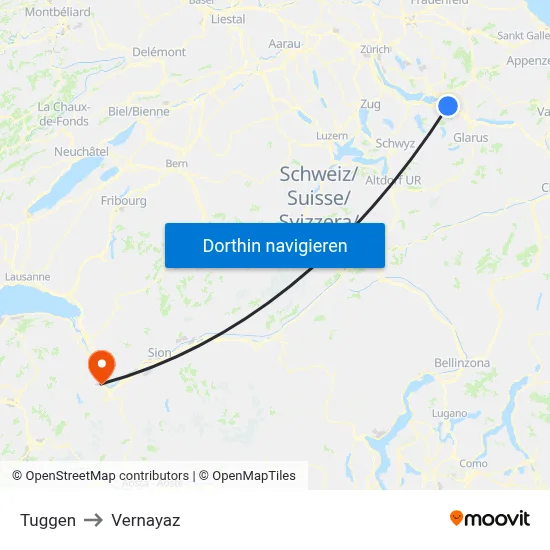 Tuggen to Vernayaz map