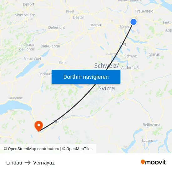 Lindau to Vernayaz map