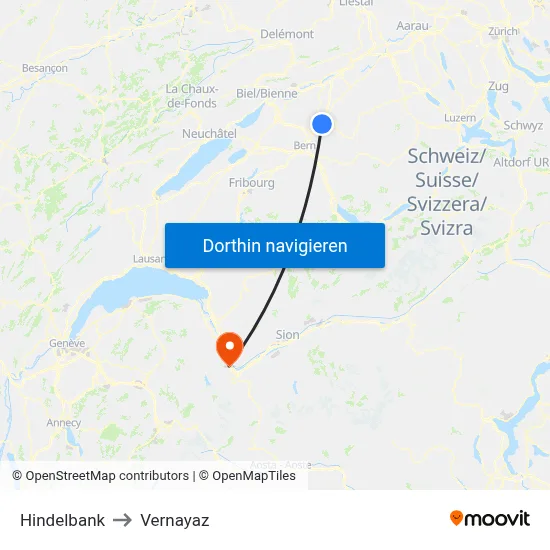 Hindelbank to Vernayaz map