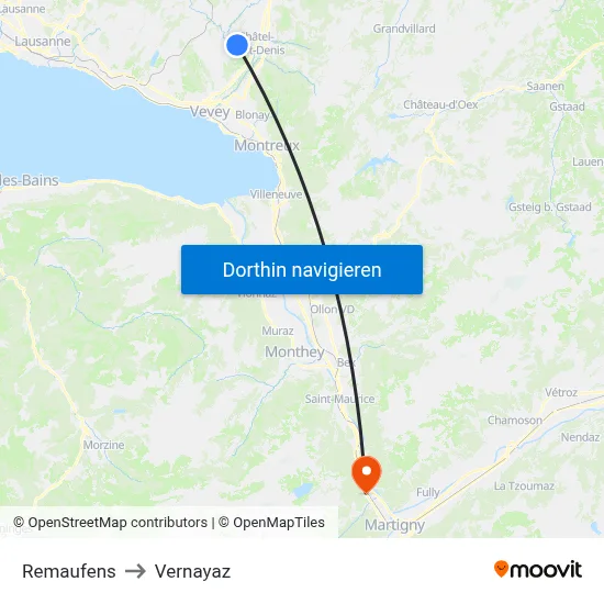 Remaufens to Vernayaz map