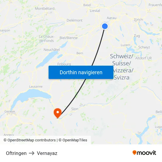 Oftringen to Vernayaz map